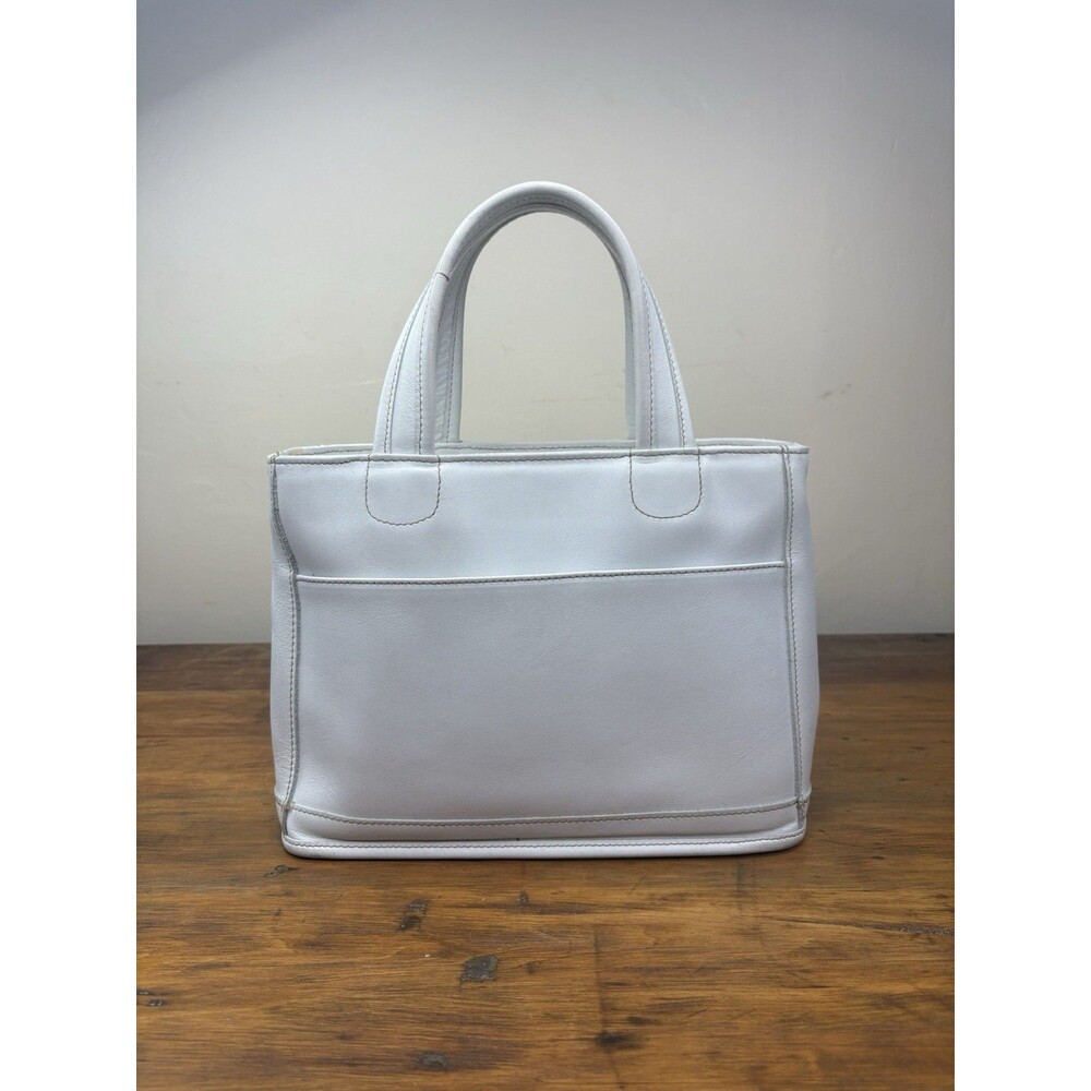 Vintage Bone White Leather Coach Bleecker Satchel 9303 Top Handle Purse Handbag